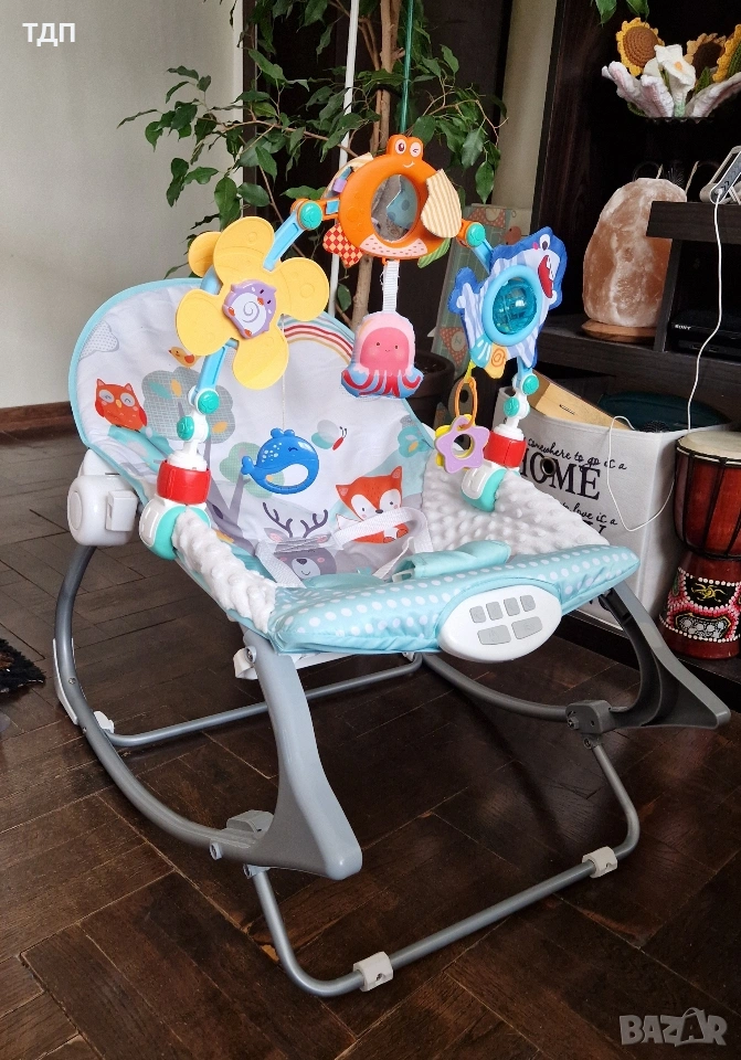 CHIPOLINO Музикален шезлонг MELODY ЗЕЛЕН + Арка с играчки (за шезлонг, столче за кола, количка), снимка 1