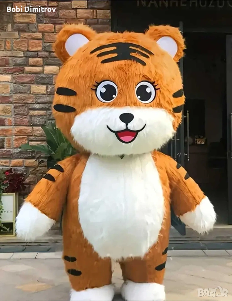 Надуваем костюм / маскот на тигър висок 3 метра, с батерия и зарядно за изненади, парти, рожден ден, снимка 1