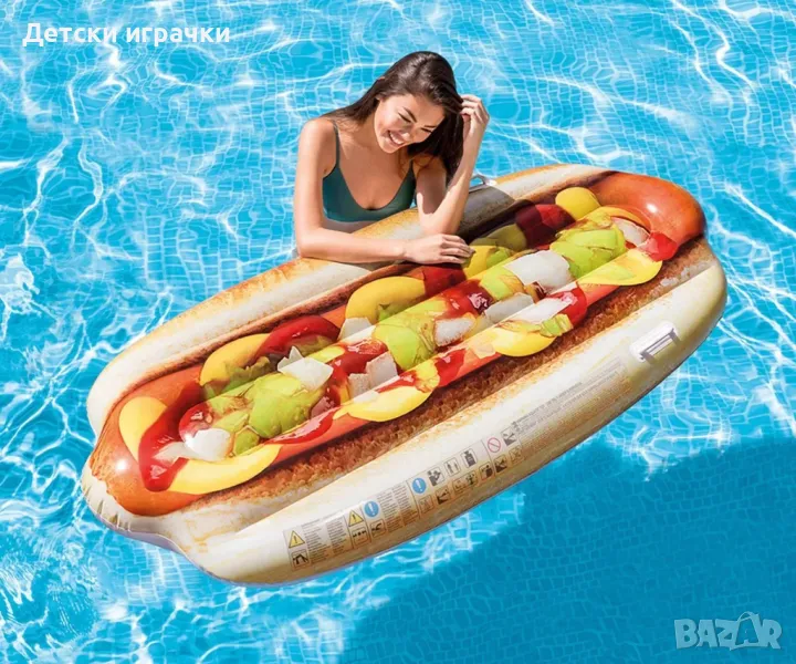 Надуваем дюшек Hotdog Mat Intex, 180 x89 см, PVC, забавен дизайн, хотдог , снимка 1