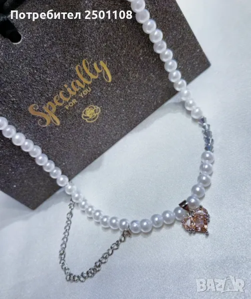 Перлено колие с кристално сърце, снимка 1