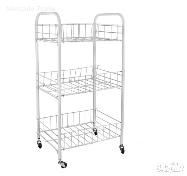 Кухненска етажерка Mercado Trade, Помощна, За съхранение, 3 рафта, На колелца, Бял, снимка 1