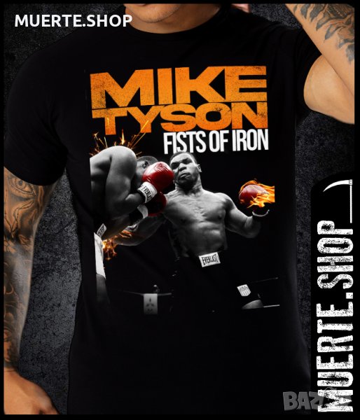 Черна тениска с щампа MIKE TYSON FISTS OF IRON, снимка 1
