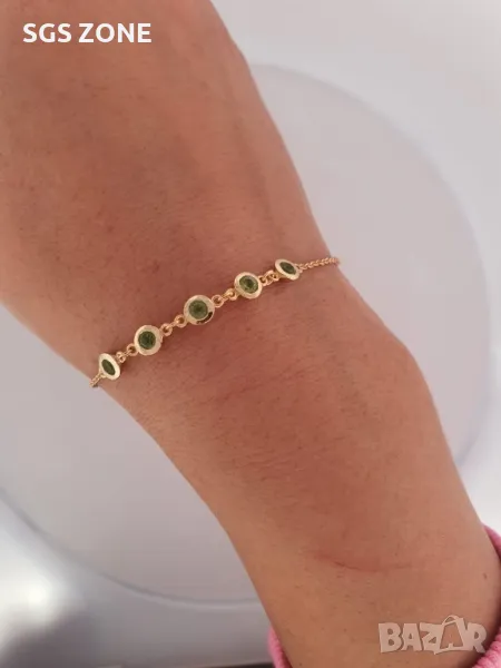 Сребърна Позлатена Гривна с Перидот, снимка 1