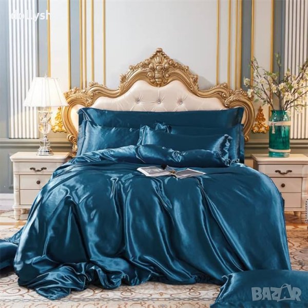 Комплект Спално бельо от Сатен в Цвят Морско Синьо, снимка 1