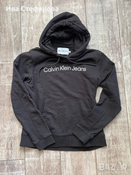 Дамски  черен памучен ватиран оригинален суичър суитшърт черен Calvin Klein качулка  памук памучен, снимка 1
