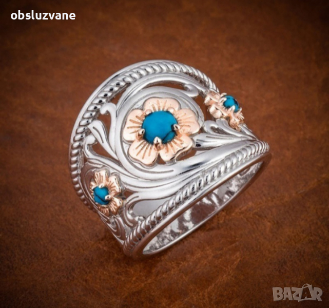 Винтидж-пръстен "Тюркоазени цветя", снимка 1