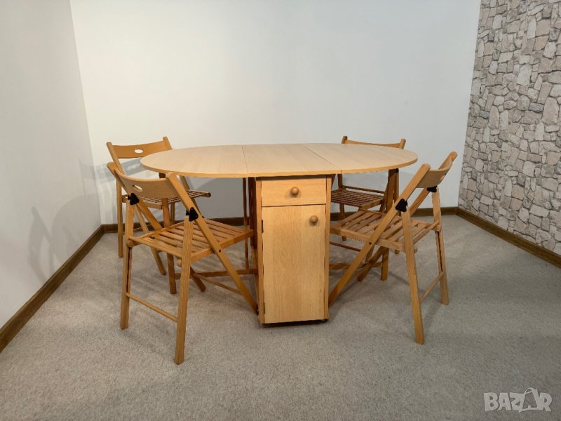 Разтегателна маса със 4 сгъваеми стола, сет , снимка 1
