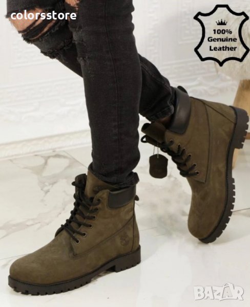 Мъжки боти - зелен ЕСТЕСТВЕН набук - T03, снимка 1