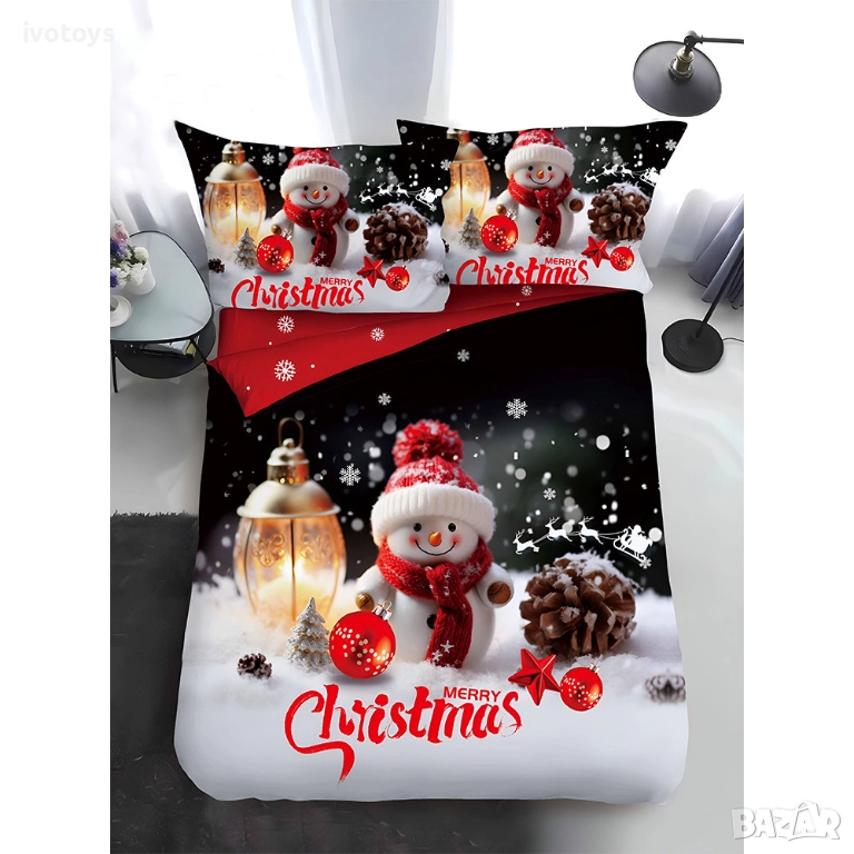 Двулицево коледно спално бельо, размер за приста (Реално изображение), 4 части - WS17374, снимка 1