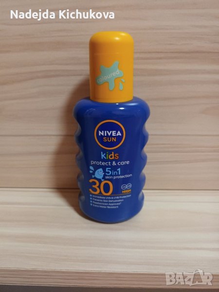 Детски слънцезащитен оцветен спрей за деца Nivea sun Kids Protect Care 5в1 30spf.Цена-16  лв., снимка 1