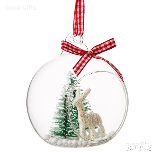 3 броя Комплект Стъклена топка за украшение за коледна елха, Елен с елха, снимка 1