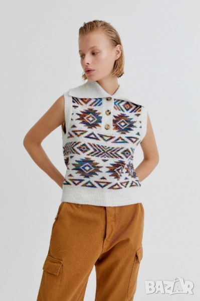 Дамски текстуриран пуловер с вълна Pull&Bear, L, снимка 1