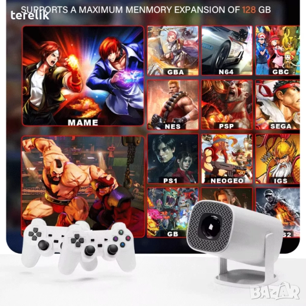 % Нов S40Max 450 Смарт проектор и игрова конзола с 35 000 вградени игри 4K, Android 11, снимка 1