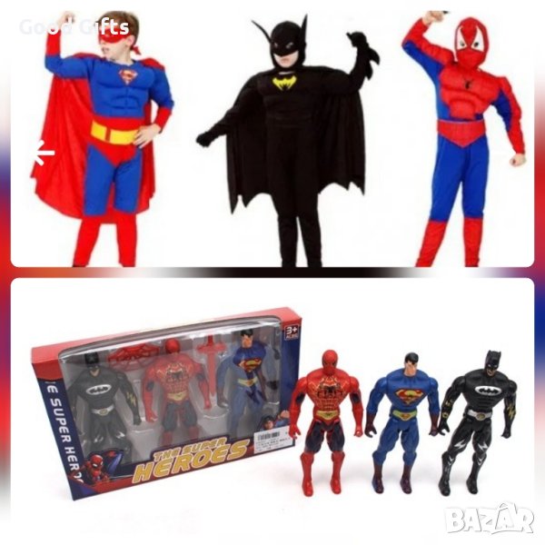 Детски костюм Спайдърмен, Батман, Супермен + 3бр фигурки, снимка 1