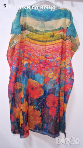 Туника-рокля за плажа в модерни цветни принтове и в свободна права кройка, универсален размер, снимка 1