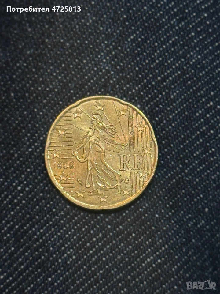 Франция монета 1999 20 цента, снимка 1