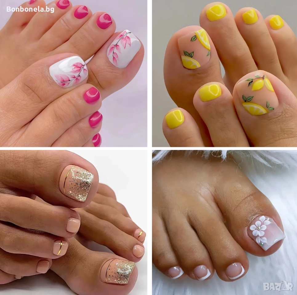 Самозалепващи изкуствени нокти за крака 24 бр. + лепило, снимка 1