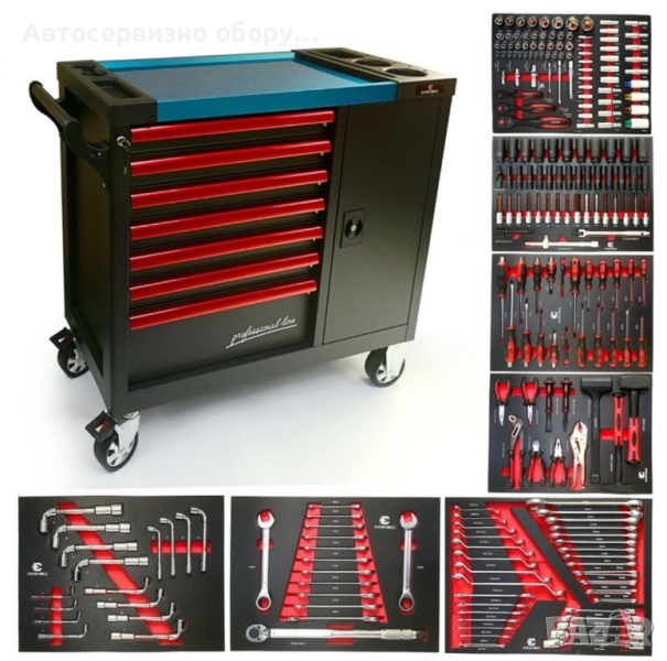 Професионален шкаф с инструменти с метален плот и допълнителен отделение, снимка 1