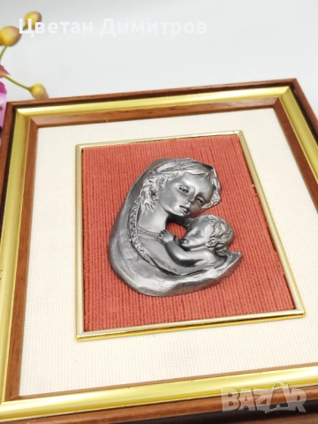 Винтидж стенна картина Мадона с дете в дървена рамка, снимка 5 - Декорация за дома - 52052785