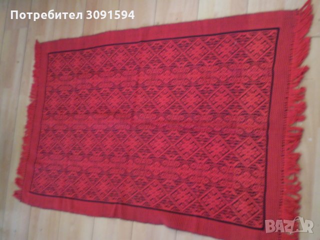Червена  тъкана покривка килим памучни конци, снимка 10 - Антикварни и старинни предмети - 34518969