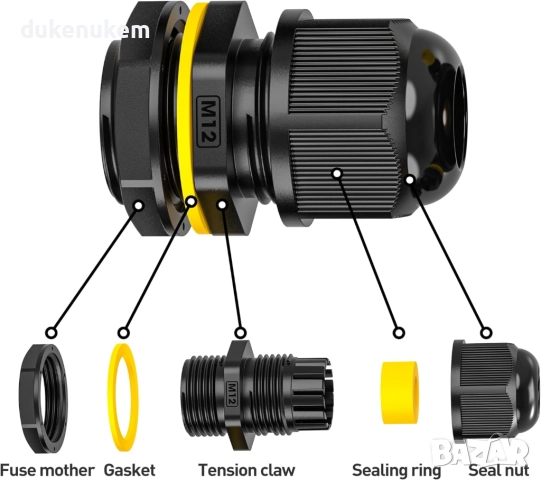 Външен кабелен конектор M12 – комплект 10 бр., IP68, снимка 2 - Други инструменти - 52811216