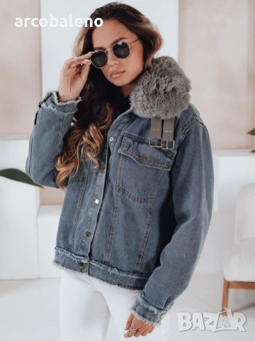 Дамско дънково яке с косъм FURDENIM, снимка 2 - Якета - 47709772