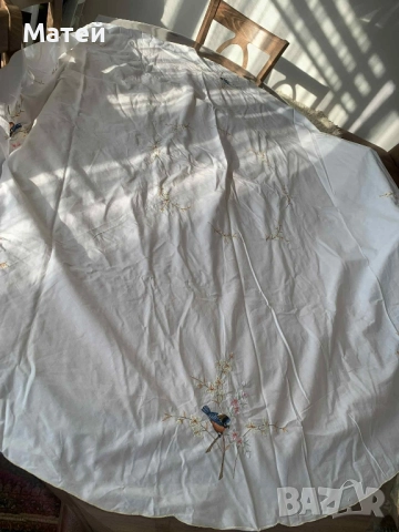 Бяла покривка за кръгла маса* С бродерия* 100 % памук, снимка 3 - Покривки за маси - 51965973