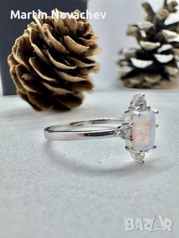 Сребърен пръстен с етиопски опал, снимка 2 - Пръстени - 52883210