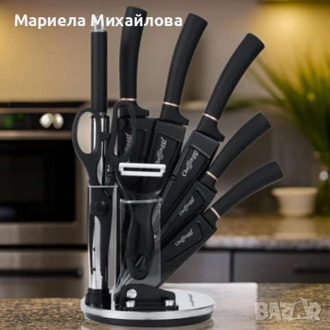 Комплект уреди за рязане Cheffinger – 9 части с мраморно покритие, стойка, точило и белачка, снимка 11 - Аксесоари за кухня - 53436168