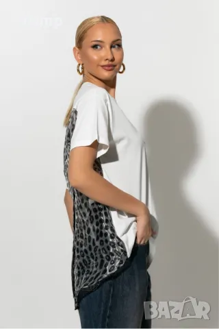 Ефектна тениска с тюлен гръб, животински принт, снимка 2 - Тениски - 49913448