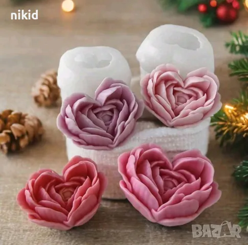 3d Сърце от листа рози роза силиконов молд форма шоколад гипс смола свещ сапун декор, снимка 3 - Форми - 49320297