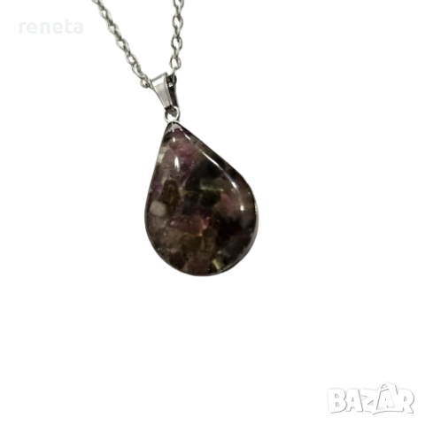 Колие с висулка, Тормалин, Стомана, Сребрист, снимка 2 - Колиета, медальони, синджири - 51893824