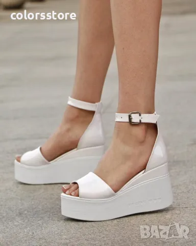 Сандали на платформа - бял лак с бяло ходило - TJL70