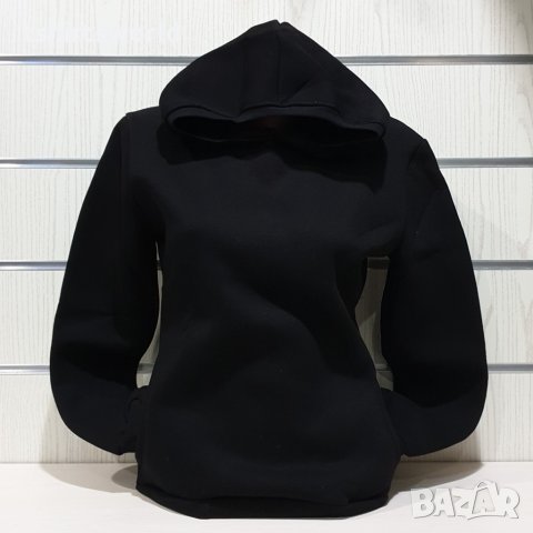 Нов дамски черен суичър с качулка и джобчета, снимка 1 - Суичъри - 34656373