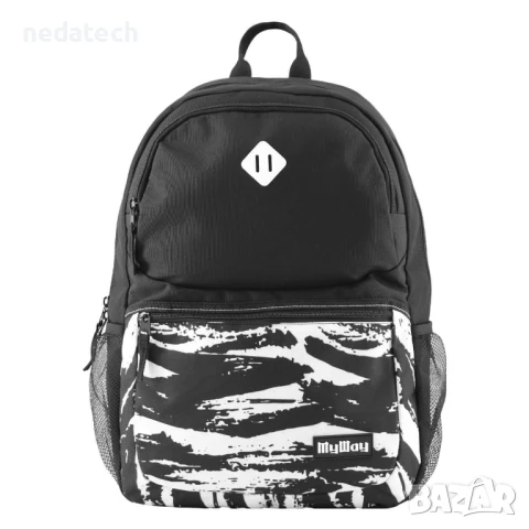 Ученическа раница, Черно - Бял, 33x13x46см,, снимка 2 - Ученически пособия, канцеларски материали - 51415256