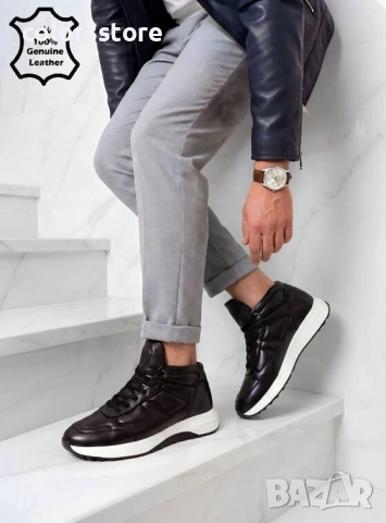 Мъжки спортни обувки - черна ЕСТЕСТВЕНА кожа - 1193-4 