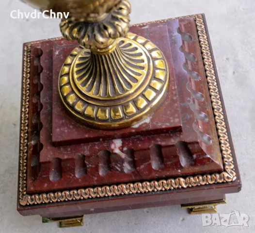 чифт2бр Франция 1800-те/42см-8кг/стари френски пиедестални вази с дръжки/бронз-мрамор, снимка 6 - Антикварни и старинни предмети - 55846731
