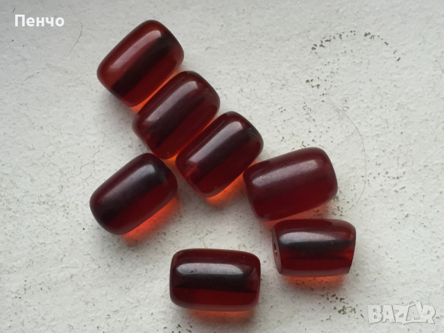 зърна от стара кехлибарена броеница - 7 броя, снимка 1