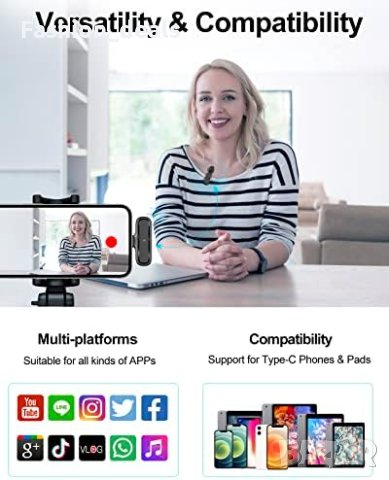 Нови 2 броя Безжичен микрофон за телефони с Iphone Айфон Запис Видео Презентация, снимка 3 - Микрофони - 41600387