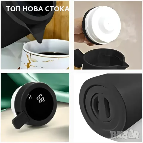 ермокана 1 литър с дигитален LED термометър и дървена дръжка – за кафе, чай , снимка 3 - Кани - 55989125