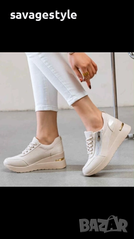 Дамски маратонки на платформа бежево , снимка 2 - Маратонки - 51744659