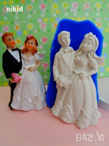 Големи прави младоженци силиконов молд форма фондан шоколад гипс сватба украса декор сватбен калъп , снимка 1 - Форми - 34307184