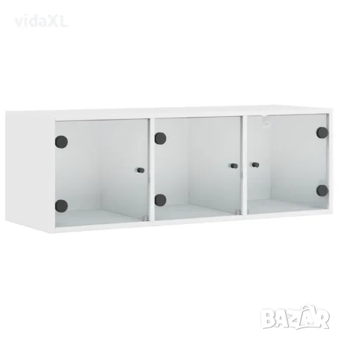 vidaXL Стенен шкаф със стъклени врати, бял, 102x37x35 см