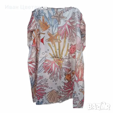 Лятна плажна туника от коприна, с артистични и морски десени, снимка 5 - Туники - 50036708