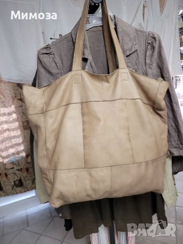 Естествена кожа ОГРОМНА чанта,тип торба,бежева, снимка 7 - Чанти - 41687693