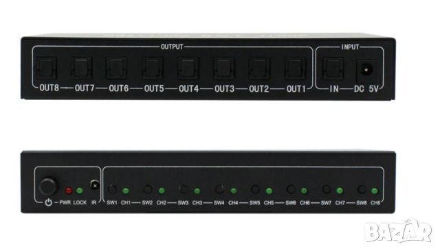 1X8 SPDIF TOSLINK Оптичен Сплитер за Цифрово Оптично Аудио 1 х Вход 8х Изхода LPCM 2.0 DTS Dolby-AC3, снимка 7 - Ресийвъри, усилватели, смесителни пултове - 41469984