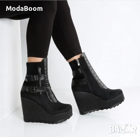 Боти на платформа - Велур