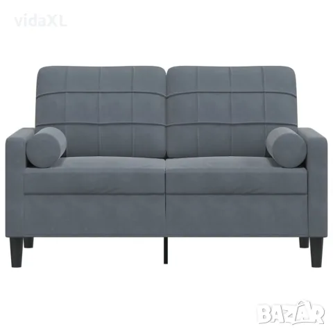 vidaXL 2-местен диван с декоративни възглавници тъмносив 120 см кадифе, снимка 3 - Дивани и мека мебел - 56146876
