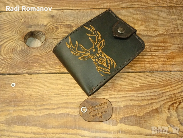 Ръчно изработен мъжки кожен портфейл, ловен аксесоар, , снимка 6 - Портфейли, портмонета - 53287565