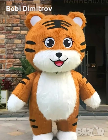 Надуваем костюм / маскот на тигър висок 3 метра, с батерия и зарядно за изненади, парти, рожден ден